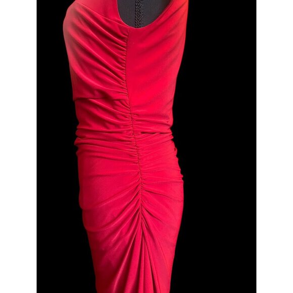 Lauren Ralph Lauren Midi Dress Women Red, size 10 Cap Sleeve Ruched Square Neckl - Picture 5 of 9